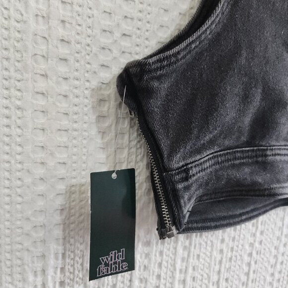 Wild Fable Black Denim Crop Top Vest Women's Size Medium - Picture 12 of 12